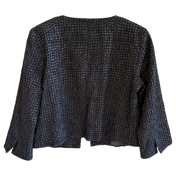 Eileen Fisher Embroidered Squares Open Front Crop Blazer Jacket Black Size XS - Picture 3 of 5